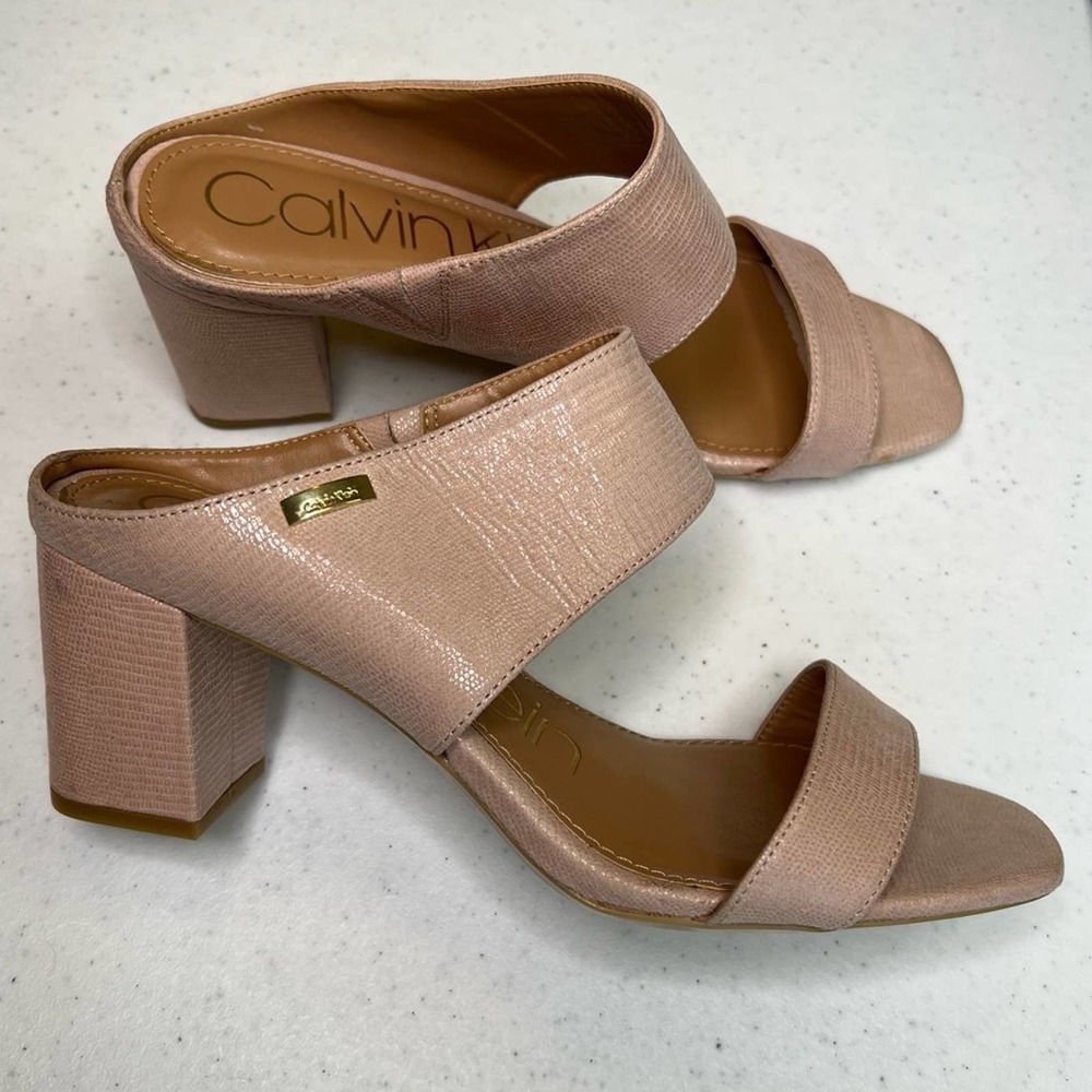 CALVIN KLEIN Cirella Women’s Nude Block Heel Dress Sandal Mule Size 9,5 #66 - Picture 4 of 11